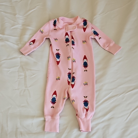 Hanna Andersson Pink Gnome Bunny Zip Up Onesie PJs Size 0-3 Month Baby - Picture 1 of 6